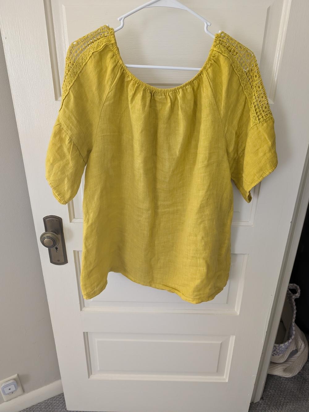 Italian Made Women's Peasant Blouse with Crochet Shoulder Detail